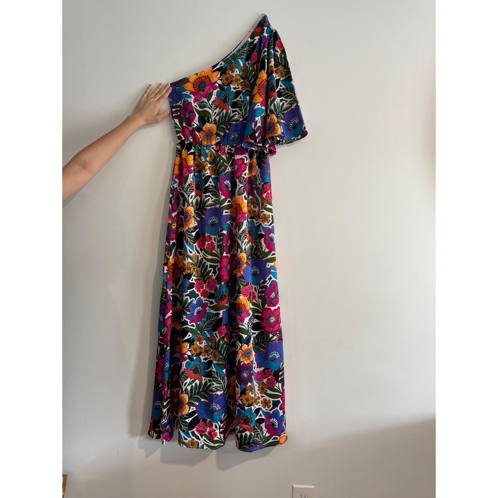 Sugarlips Floral One Shoulder Maxi Dress Womens Size S Multicolor Flutter Sleeve - Picture 2 of 4